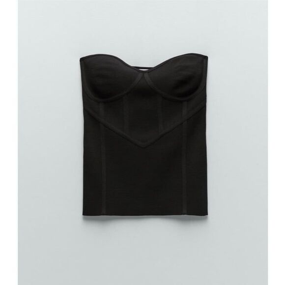 ZARA Strapless Knit Bustier Top in Black Size Small - Picture 4 of 9